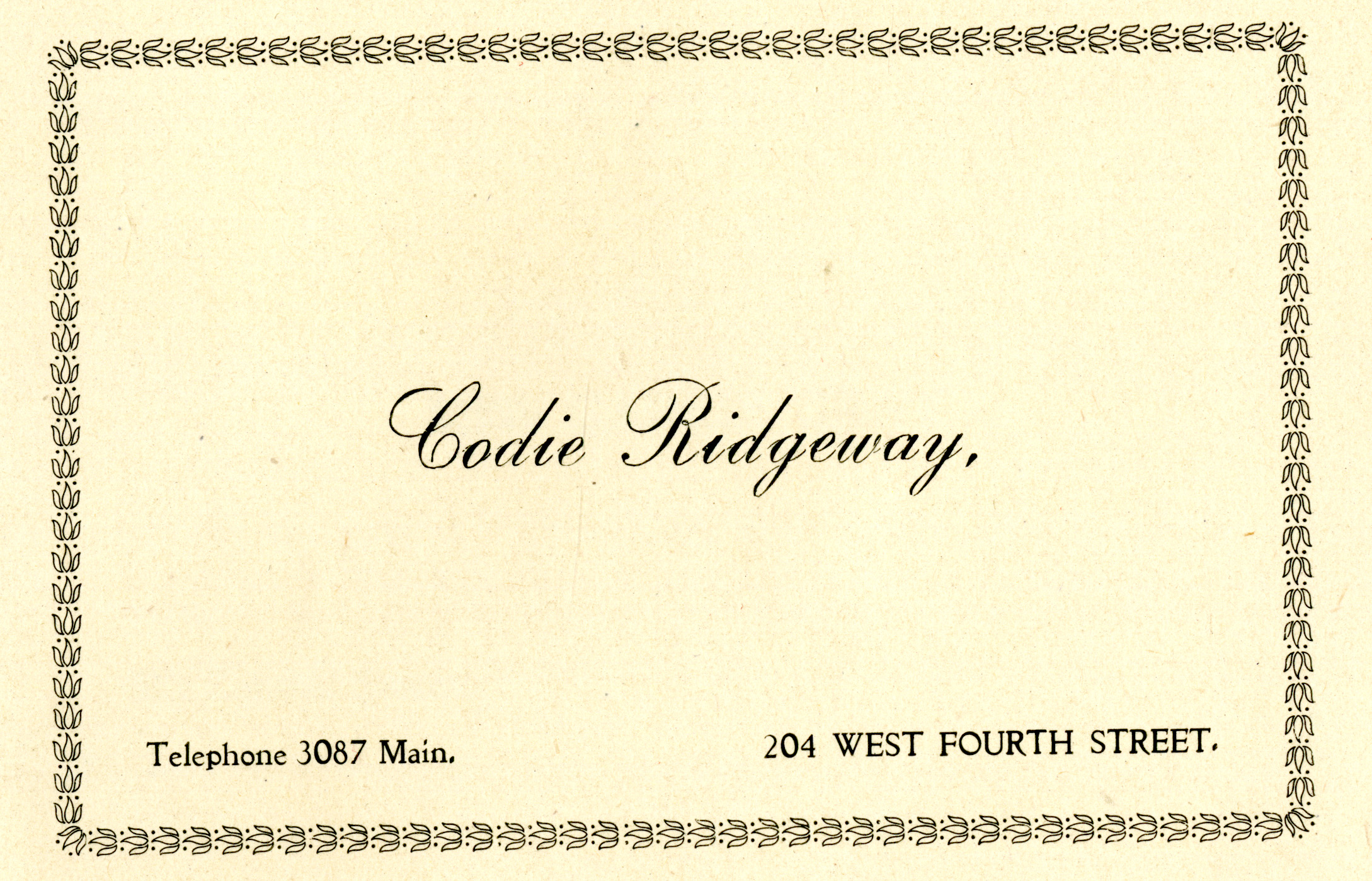 City Directory Contact Information for Codie Ridgeway