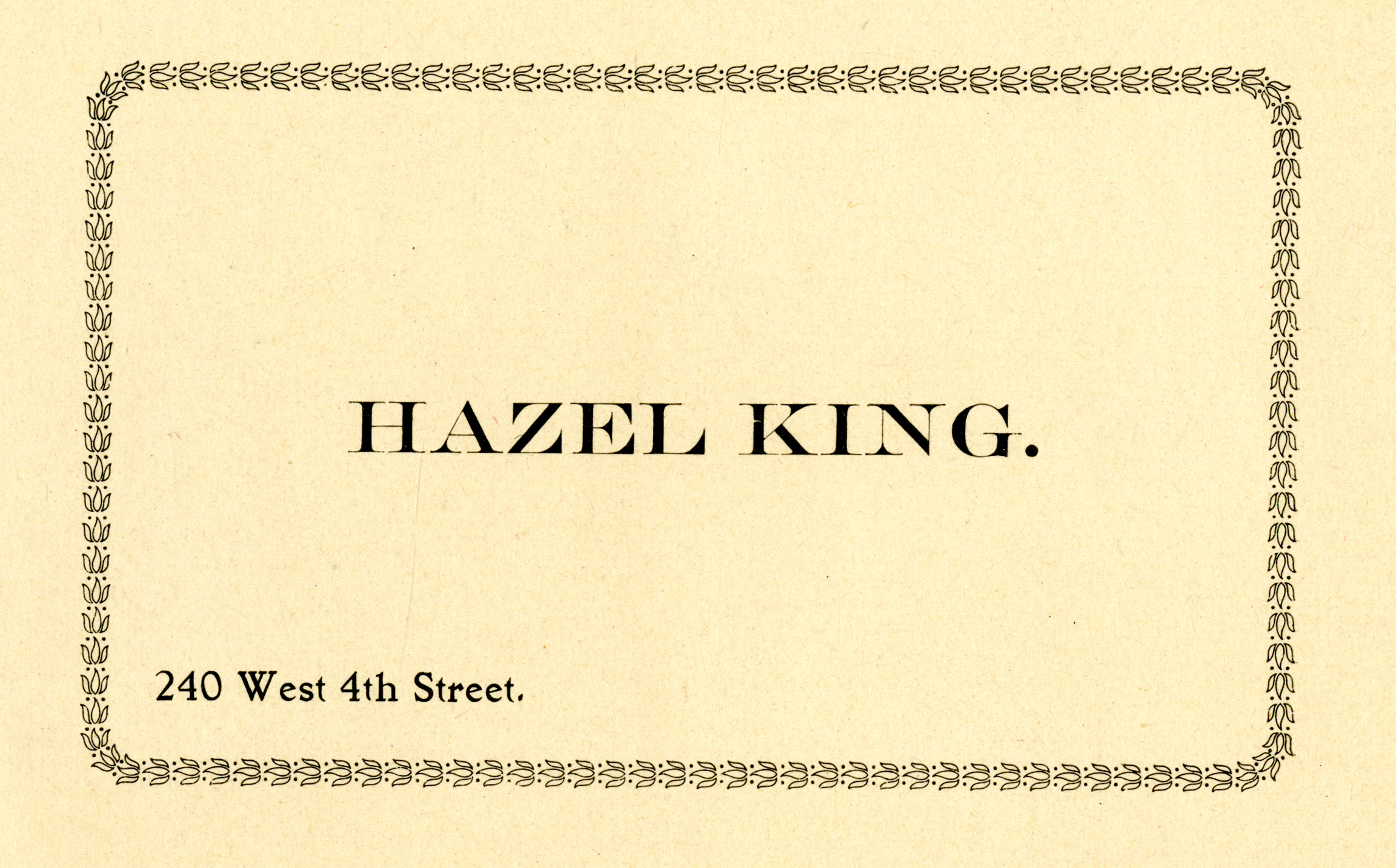City Directory Address Card for Hazel King