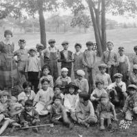 Dorothy Gallagher and children at the Guadalupe Center