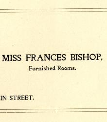 City Directory Address Card for Miss Frances Bishop